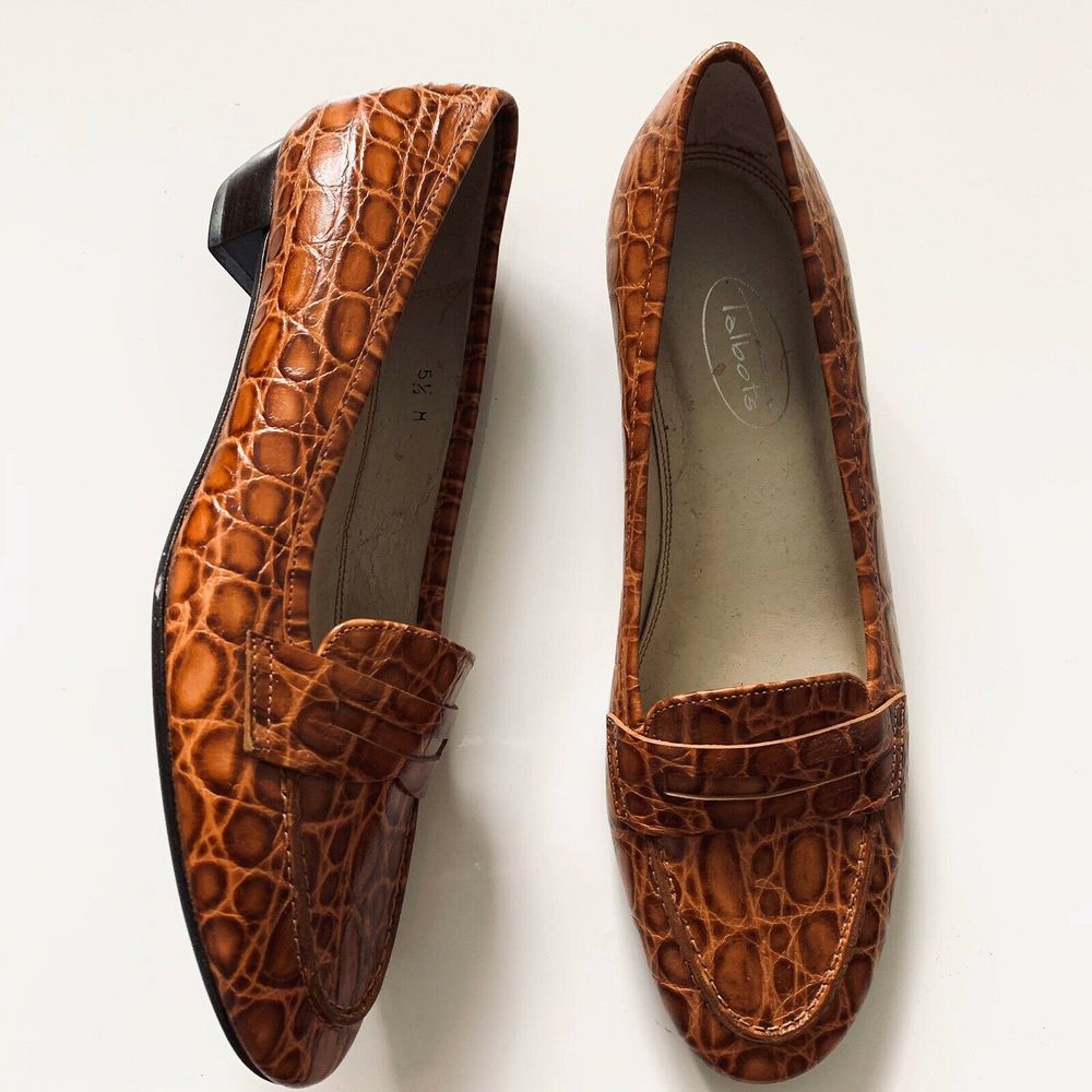 Talbots Crocodile Print Slip On Loafer Flats - Picture 1 of 4